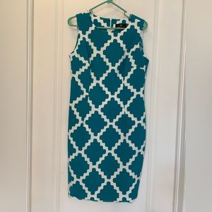 Ronni Nicole turquoise pattern shirt dress, size 10
